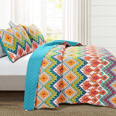 Lush Decor Boho Chevron 3 Piece Quilt Set, Full/Queen, Turquoise