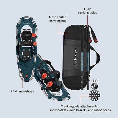 Retrospec Drifter 21/25/30 Inch Snowshoes & Trekking Poles Bundle for Men, Wo...