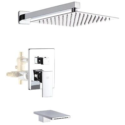 POP SANITARYWARE Shower Tub Faucet Set Chrome Bathroom Rain Mixer 10 Inch Sho...