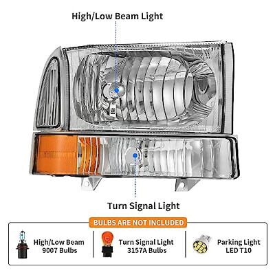 DWVO Headlights Assembly Compatible with 1999-2004 Ford Chrome+Clear Lens