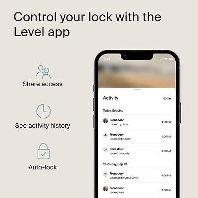 Level Lock+ Smart Lock Plus Apple Home Keys - Smart Deadbolt for Keyless Entr...