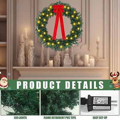 ROCEEI 2 Set 18 in Extra Large Artificial Pre Lit Fir Christmas Wreath with L...