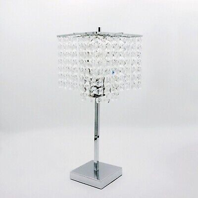 Benjara BM300850 20 in. Hanging Crystal Accent Shade & Metal Base Modern Tabl...