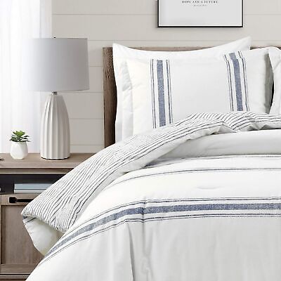 Lush Decor Comforter Farmhouse Stripe, Full/Queen, Navy Comforter Set