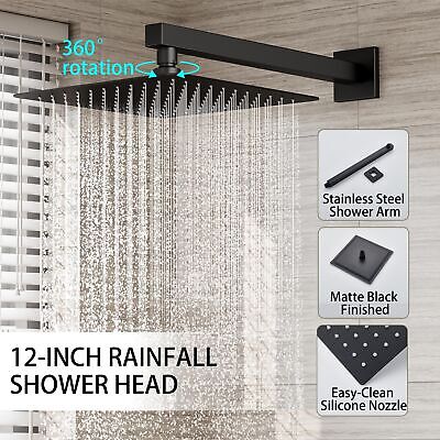 Shower System, Black Shower Faucet Set with 12-Inch Rain Shower Head and Hand...