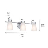 Kichler Erma 3-Light Bathroom Vanity Light Fixture with Clear Satin Etched Gl...