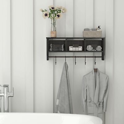 Flash Furniture Daly Wall Mounted Storage Rack - Blackwashed Solid Pine Wood ...