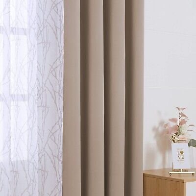 BONZER Mix and Match Curtains - 2 Pieces Branch Print Sheer Curtains and 2 Pi...