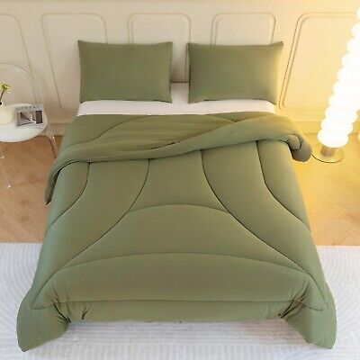 Dark Green Full Size Comforter Sets, 3 Piece Ergonomic Design Bedding Sets wi...