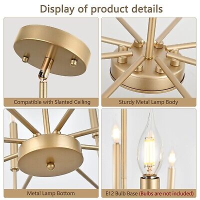 Modern Farmhouse Gold Chandelier for Dining Room, 8-Light Rustic Candle Chand...