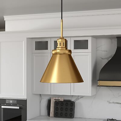 Henn&Hart 12" Wide Pendant with Metal Shade in Brushed Brass, for Home, Livin...