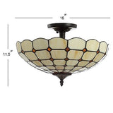 JONATHAN Y JYL8028A Jennifer 16" Tiffany-Style Glass/Metal LED Semi-Flush Mou...