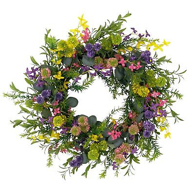 Puleo International 24" Artificial Eucalyptus Floral Spring Door Wreath with ...