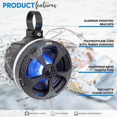 Pyle 2-Way Waterproof Off Road Speakers - 5.25" 1000W Active Passive Marine G...