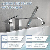 Waterfall Roman Tub Faucet with Hand Shower, Deck Mount Tub Filler Bathtub Fa...