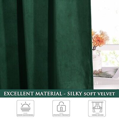 StangH Luxury Green Curtains Velvet Blackout Bedroom Window Drapes 90 inches,...