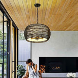 19.5" Farmhouse Chandelier for Dining Room,5-Lights Rattan Large Pendant Ligh...