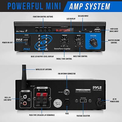 Pyle Home Home Audio Power Amplifier System - 2X75W Mini Dual Channel Sound S...