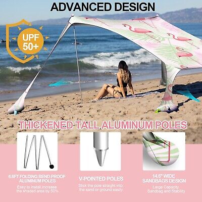 Buheco Beach Tent Pop Up Shade 7x7.5ft Beach Canopy Sun Shelter UPF50+ with 4...