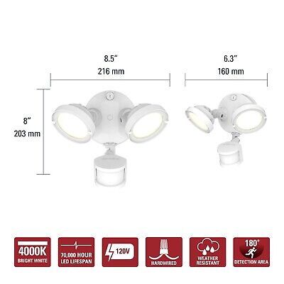 HALO TGS Outdoor LED Motion Sensor Flood & Security Light Twin Round Head White