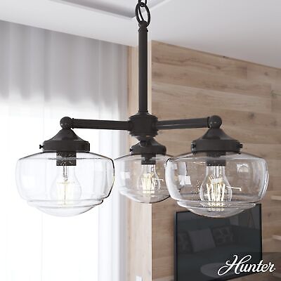 Hunter - Saddle Creek 3-light Noble Bronze, Medium Size Chandelier, Dimmable,...