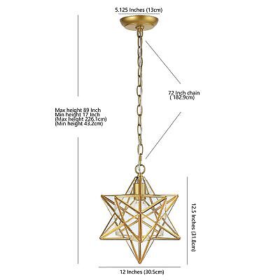 JONATHAN Y JYL9072B Stella 12" Moravian Star Metal/Mercury Glass LED Pendant ...