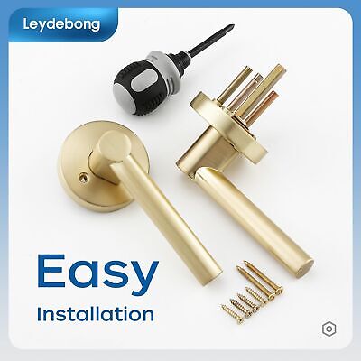 Leydebong 4 Pack Satin Brass Door Handles, Door Knobs Interior in Gold Finish...