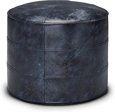 SIMPLIHOME Connor Boho Round Pouf in Distressed 18 inch, Navy Blue