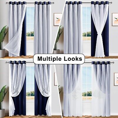 Hiasan Mix & Match Blackout Curtains with Sheer Overlay, Double Layer Extra L...