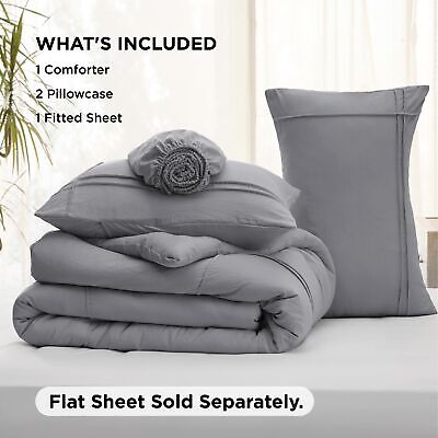 Bedsure California King Comforter Set with Sheet - 4 Pieces Soft Grey Bedding...