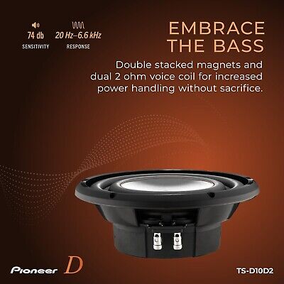 Pioneer TS-D10D2 - Powerful 10-inch Subwoofer, 1500 Watts Peak Power, Dual 2 ...