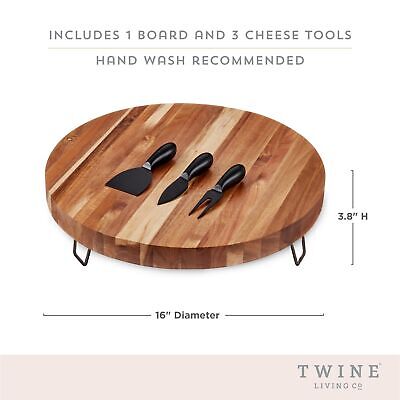 Twine Acacia Board and Knife, Footed Snack Tray and Cheese Knives Set Cooking...