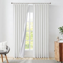 Pinch Pleated Blackout Curtain Panels with Full Blackout Liner Linen Texture ...