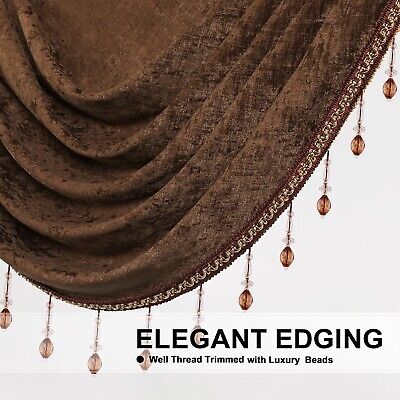 ELKCA Thick Chenille Window Curtains Valance for Living Room, Chocolate Valan...