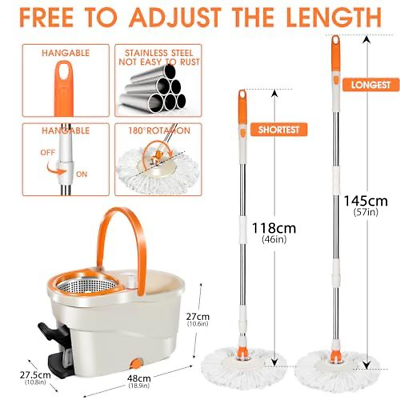 MASTERTOP Spin Mop and Bucket with Wringer Set, Floor Cleaning Orange-a