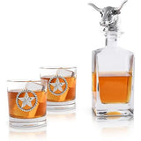 Arthur Court Longhorn Liquor Decanter Set with Pair of Longhorn Whiskey Rock ...