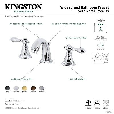 Kingston Brass KB911ACL American Classic Widespread Bathroom Faucet, Polished...