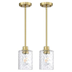 2 Pack 1 Light Modern Globe Hanging Pendant Light Clear Hammer Glass Chandeli...