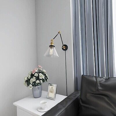 LNC Black Gold Wall Sconces, Glass Swing Arm Wall Lamp Adjustable Plug-in or ...