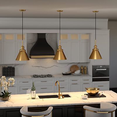 Henn&Hart 12" Wide Pendant with Metal Shade in Brushed Brass, for Home, Livin...