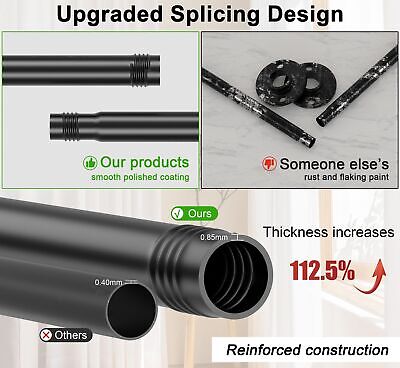 Black Industrial Curtain Rods, Outdoor Blackout Curtain Rod, Wrap Around Heav...