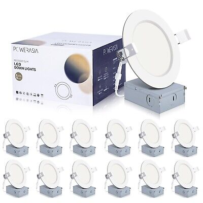 12 Pack 4 Inch Ultra-Thin LED Recessed Ceiling Light with Junction Box, Reces...