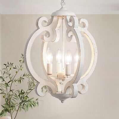 ALISADABOY Dining Room Chandelier Farmhouse Rustic White Wood Light Fixture A...