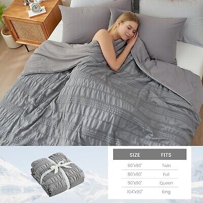 Cozy Bliss Seersucker Cooling Comforter Queen Size, Q-Max 0.4 Reversible Ligh...