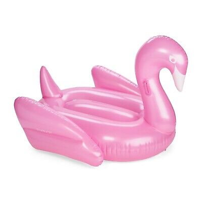 FUNBOY Giant Inflatable Metallic Pink Swan Pool Float, Luxury Float for Summe...