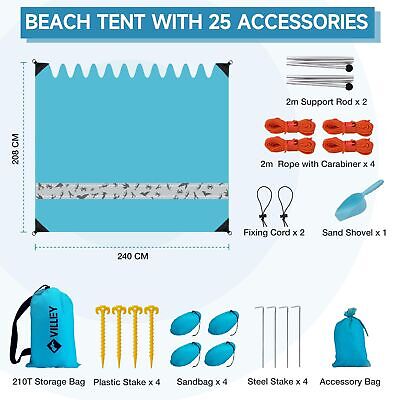 Villey Beach Tent Sun Shelter with UPF50+ Protection, 8&#215;7FT Portable Sun Sh