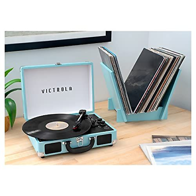 Victrola Journey+ Bluetooth Suitcase Record No Size, Turquoise with Stand