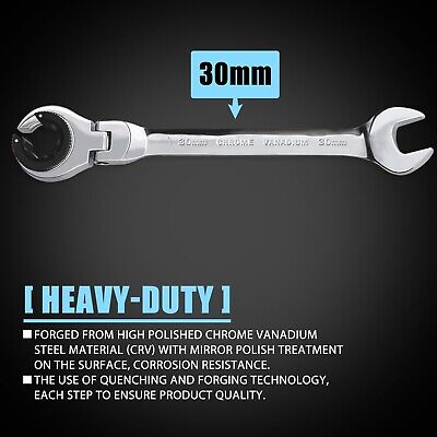 LOSCHEN 1PC 30mm Open Flex-Head Ratcheting Wrench, Metric Ratcheting Spanner ...