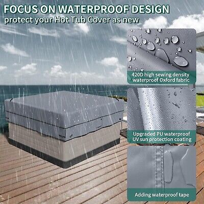 AKEfit Waterproof Hot Tub Cover,Heavy Duty 600D Waterproof Oxford Material SP...