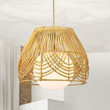 Warehouse of Tiffany Lotta 13 Inch Opaque Glass Shade Rattan Woven Pendant 1-...